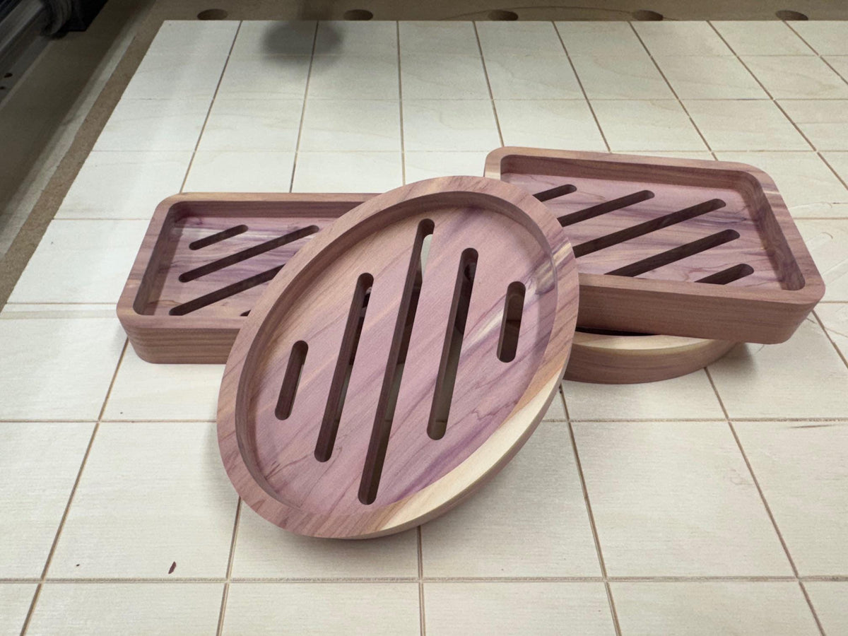 Handmade Aromatic Cedar Soap Dish with Drain - USA Made