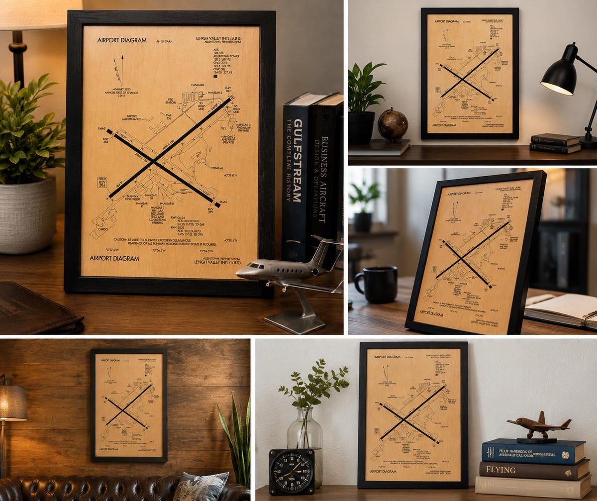 Custom Airport Diagram Wall Art: Laser Engraved Aviation Decor (11" x 16")