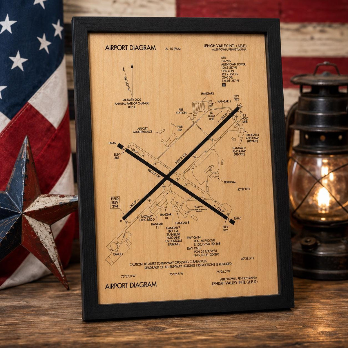 Custom Airport Diagram Wall Art: Laser Engraved Aviation Decor (11" x 16")