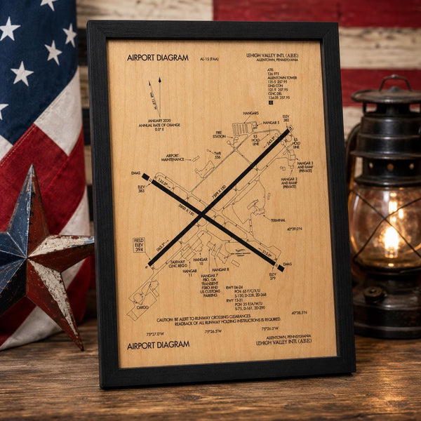 Custom Airport Diagram Wall Art: Laser Engraved Aviation Decor (11" x 16")